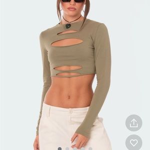 edikted long sleeve cut out slashed crop top shirt